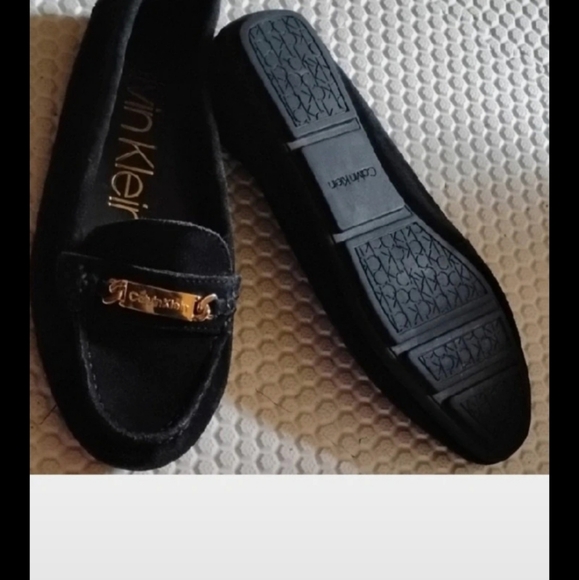Calvin Klein Black Suede Loafers with Gold Accents - Picture 4 of 4